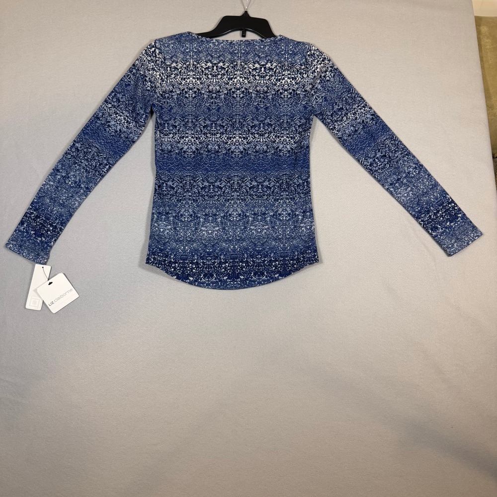 Liz Claiborne LS Thermal Knit Top Glacial Blu Multi Blue White Small NWT - Picture 5 of 8